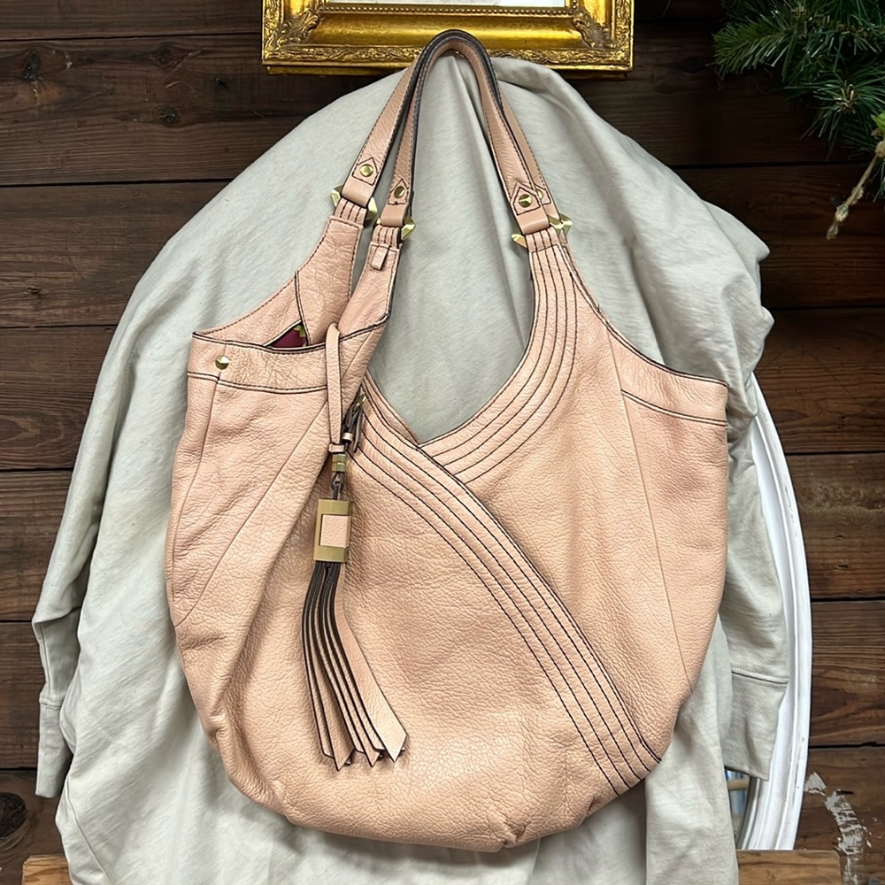 VINTAGE ORYANY QVC GENUINE LEATHER SHOULDER BAG DUSTY PINK Gold Tone Hardware
